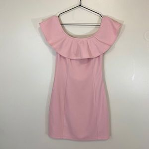 Capulet Pink Off-Shoulder Ruffle Mini Dress | Size Small | Bodycon